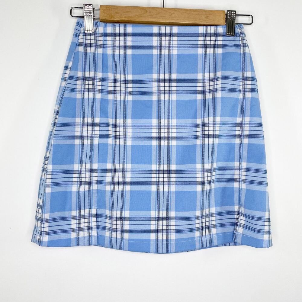 Brandy Melville Blue Plaid A-Line Mini‎ Skirt Women OS Academia Preppy Clueless